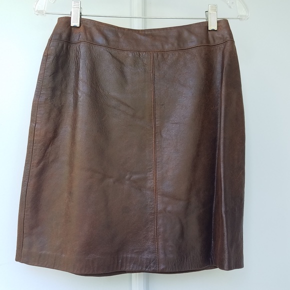 Ellen Tracy Dresses & Skirts - Ellen Tracy: Distressed Brown Leather A-Line Skirt